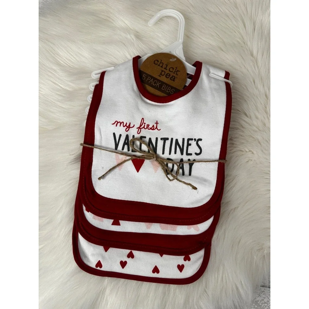 Chick Pea Baby My First Valentines Day Bibs 5 Pack Red White Hearts EE10229533